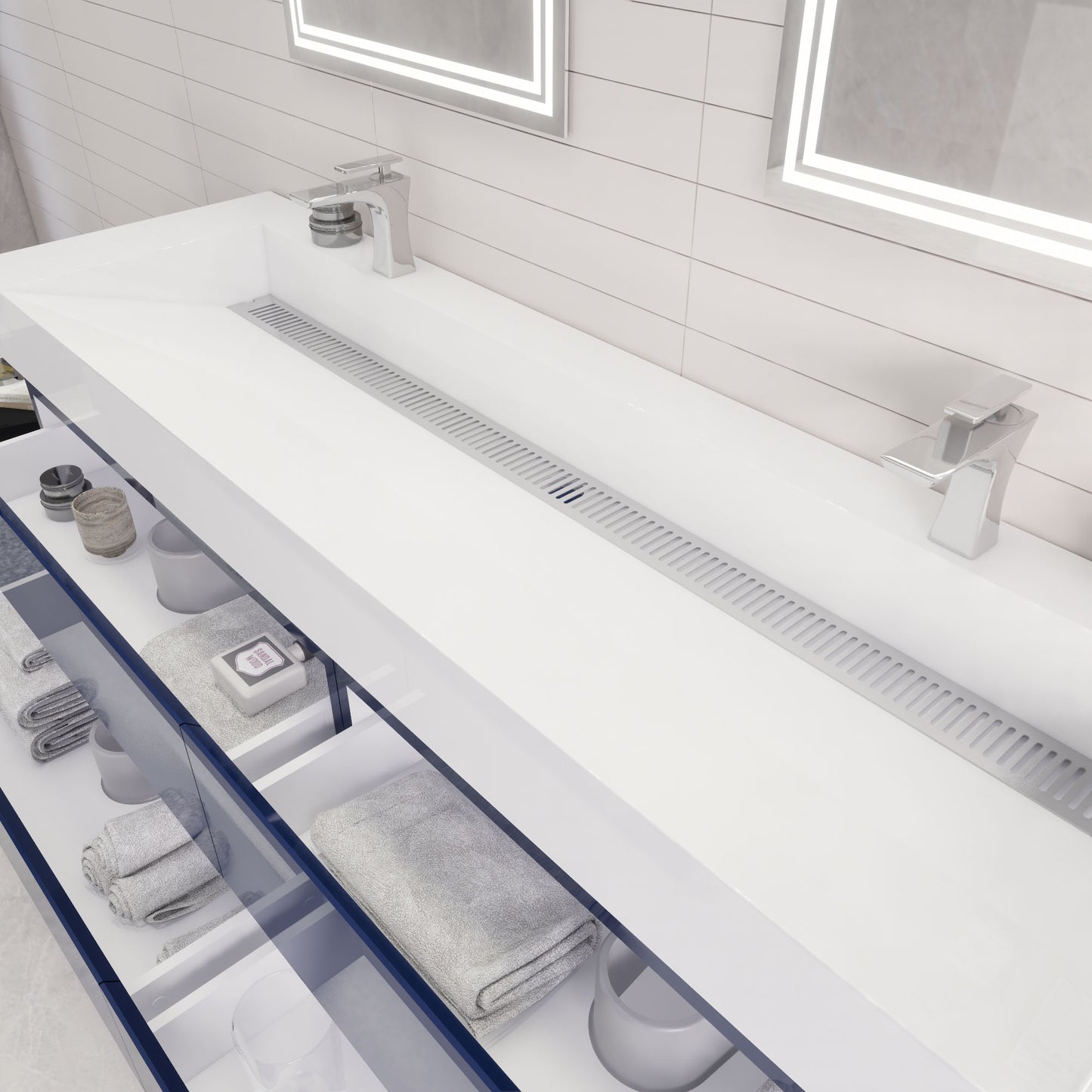 Monterey 72" Wall Mounted Bathroom Vanity with Reinforced Acrylic Integrated Sink Top