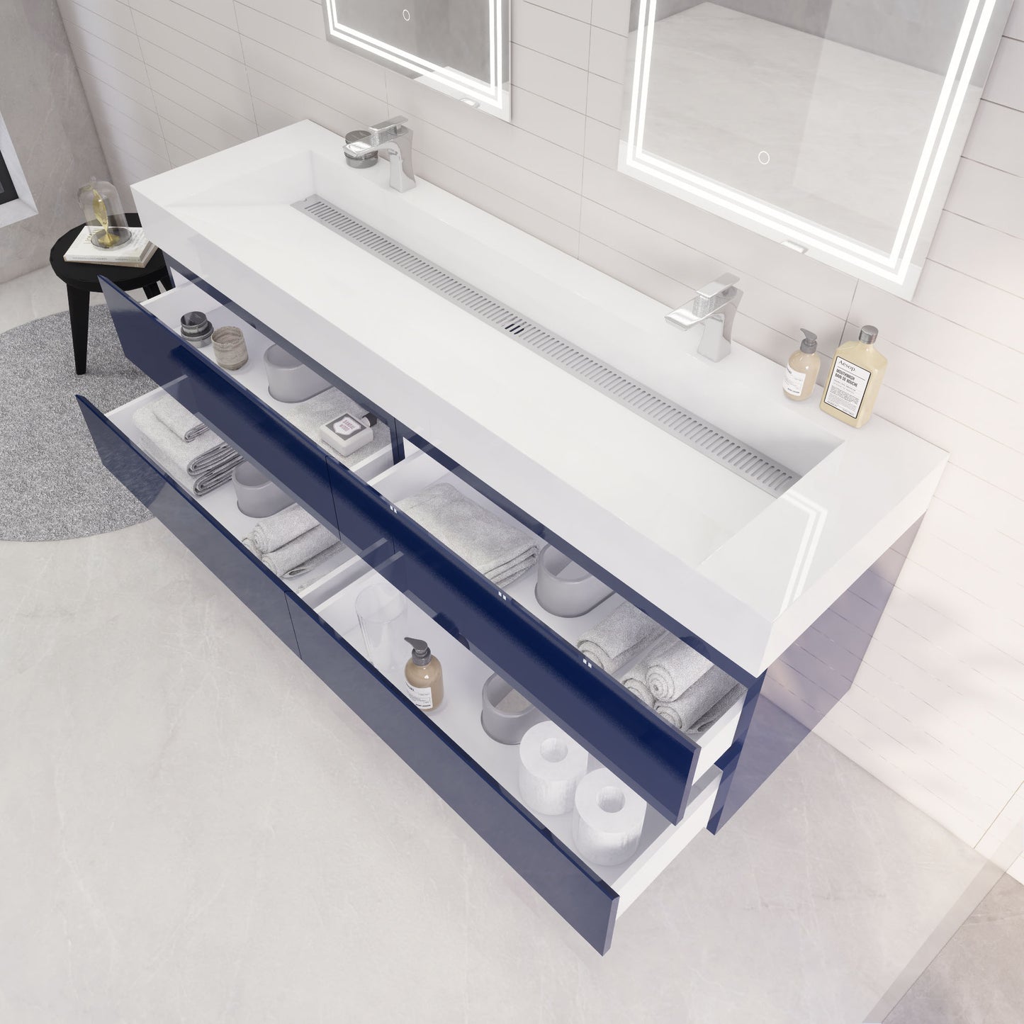 Monterey 72" Wall Mounted Bathroom Vanity with Reinforced Acrylic Integrated Sink Top