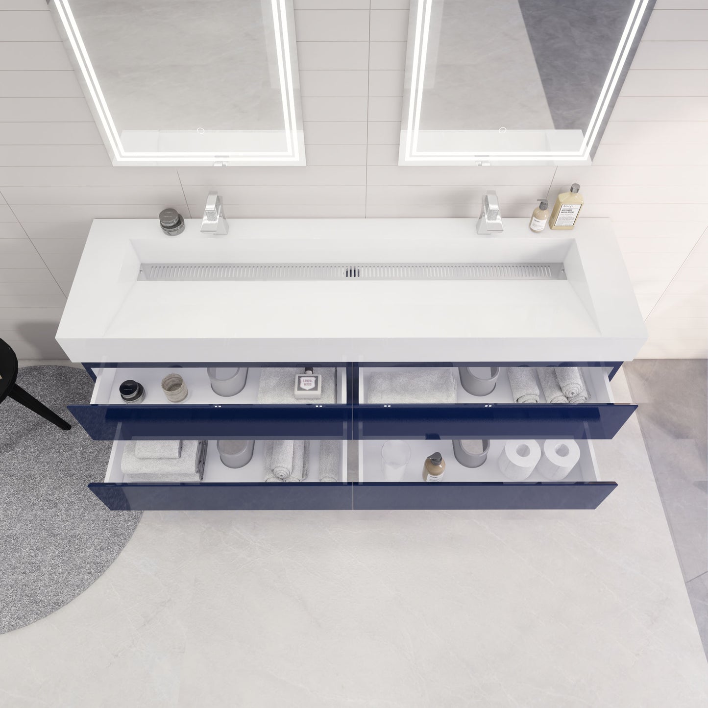 Monterey 72" Wall Mounted Bathroom Vanity with Reinforced Acrylic Integrated Sink Top
