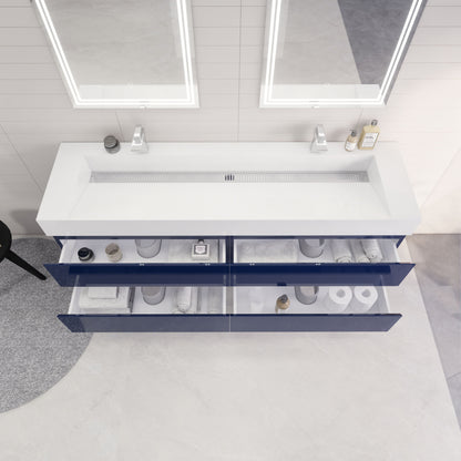 Monterey 72" Wall Mounted Bathroom Vanity with Reinforced Acrylic Integrated Sink Top