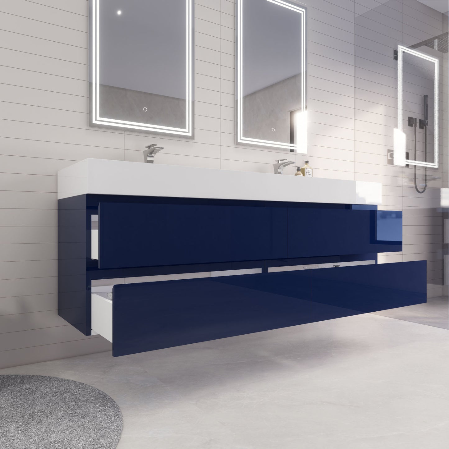 Monterey 72" Wall Mounted Bathroom Vanity with Reinforced Acrylic Integrated Sink Top