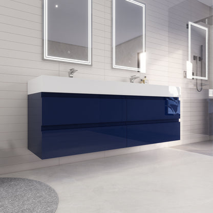 Monterey 72" Wall Mounted Bathroom Vanity with Reinforced Acrylic Integrated Sink Top