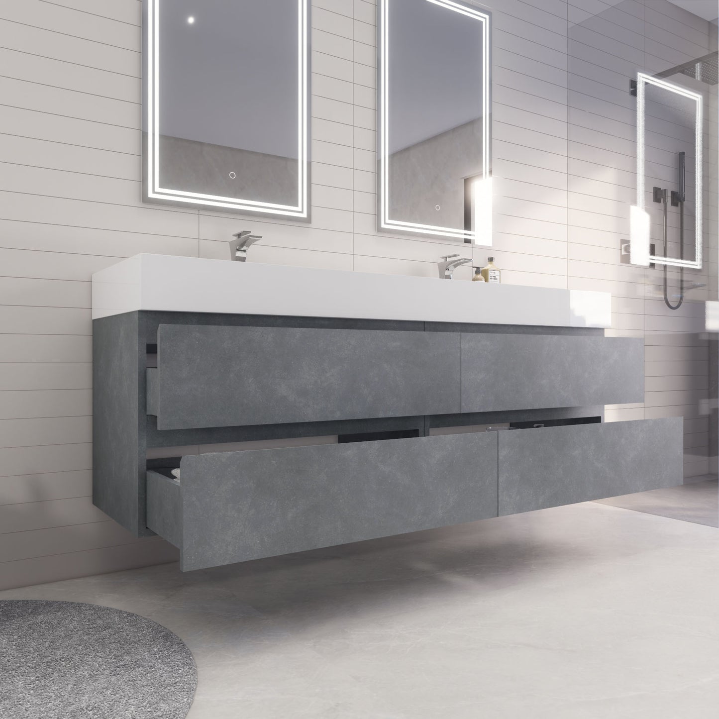 Monterey 72" Wall Mounted Bathroom Vanity with Reinforced Acrylic Integrated Sink Top