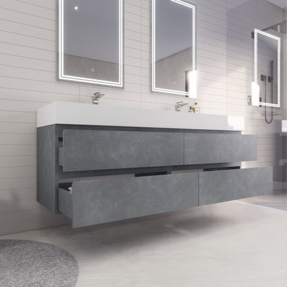 Monterey 72" Wall Mounted Bathroom Vanity with Reinforced Acrylic Integrated Sink Top