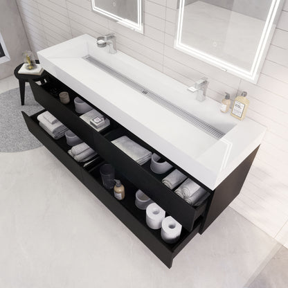 Monterey 72" Wall Mounted Bathroom Vanity with Reinforced Acrylic Integrated Sink Top