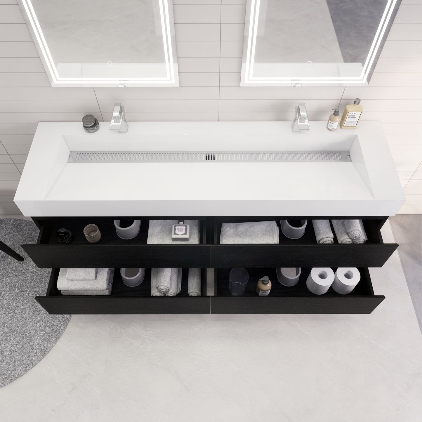 Monterey 72" Wall Mounted Bathroom Vanity with Reinforced Acrylic Integrated Sink Top