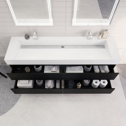 Monterey 72" Wall Mounted Bathroom Vanity with Reinforced Acrylic Integrated Sink Top