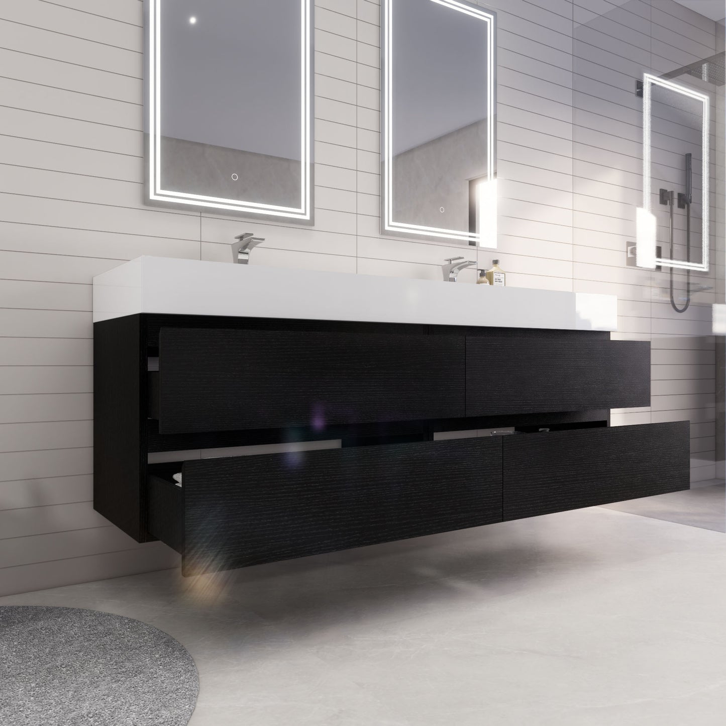 Monterey 72" Wall Mounted Bathroom Vanity with Reinforced Acrylic Integrated Sink Top