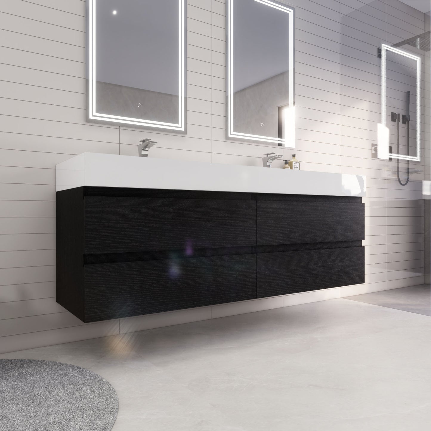 Monterey 72" Wall Mounted Bathroom Vanity with Reinforced Acrylic Integrated Sink Top