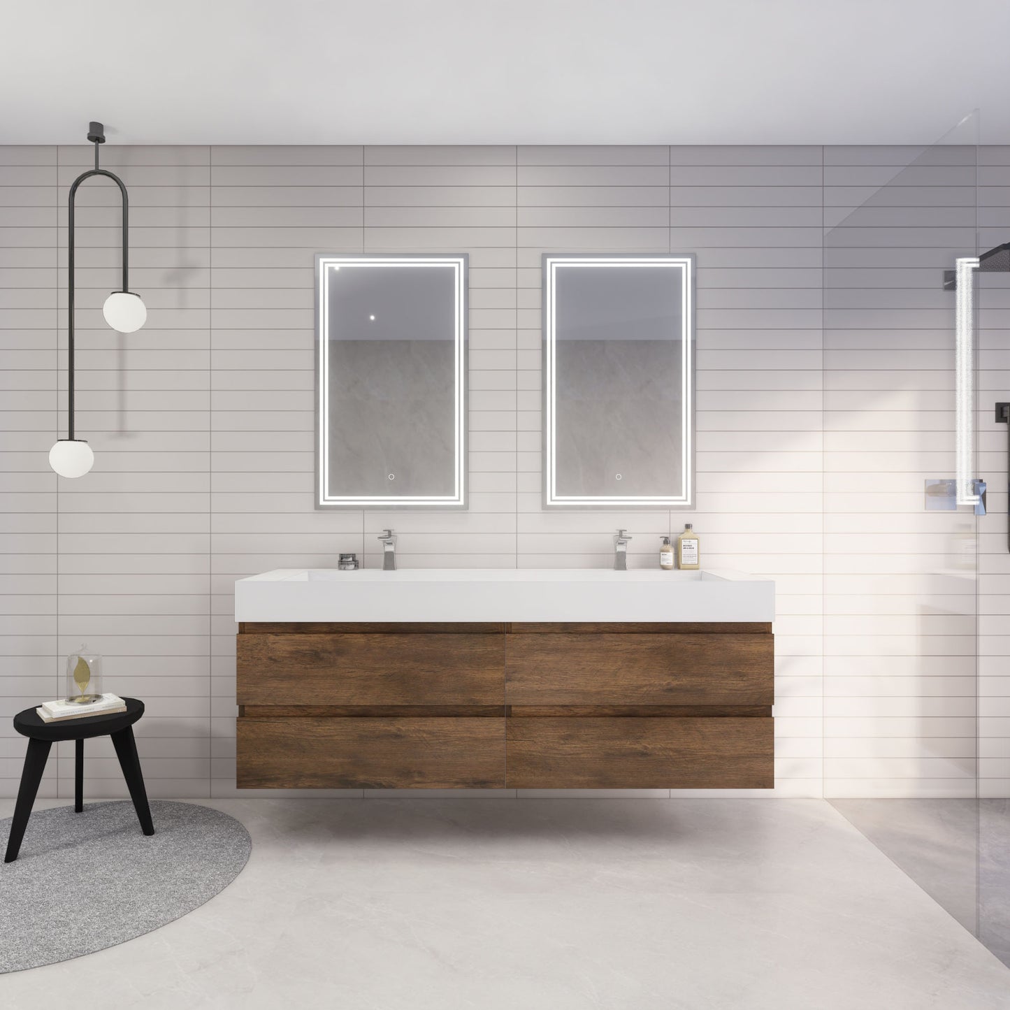 Monterey 72" Wall Mounted Bathroom Vanity with Reinforced Acrylic Integrated Sink Top