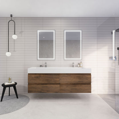 Monterey 72" Wall Mounted Bathroom Vanity with Reinforced Acrylic Integrated Sink Top