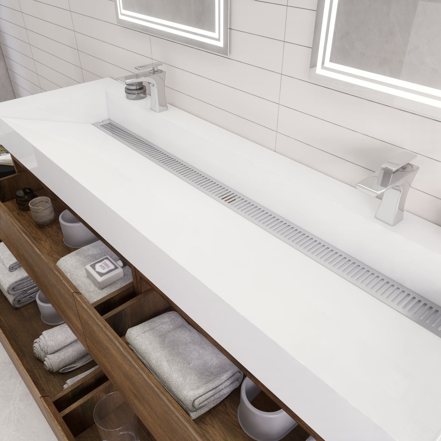 Monterey 72" Wall Mounted Bathroom Vanity with Reinforced Acrylic Integrated Sink Top