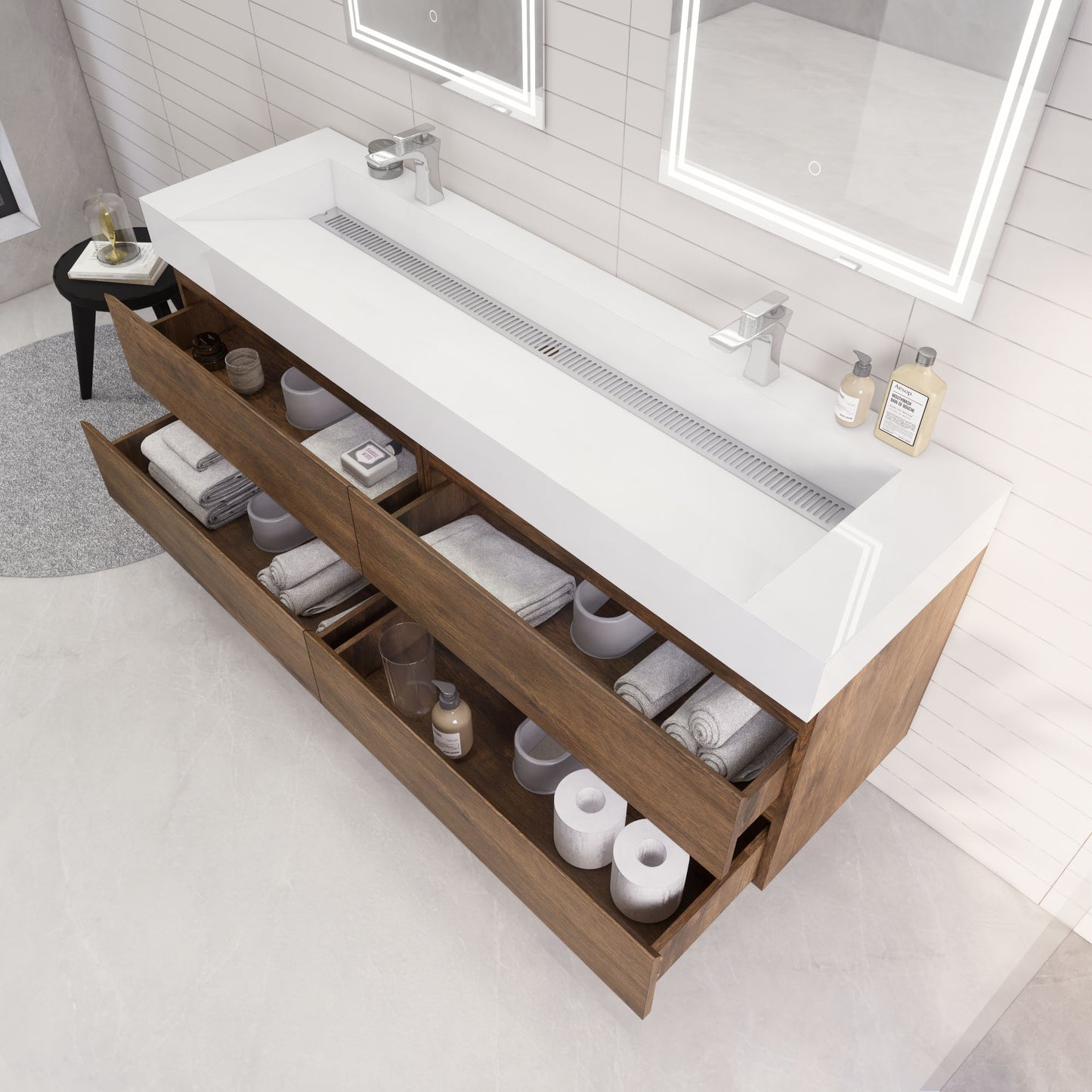 Monterey 72" Wall Mounted Bathroom Vanity with Reinforced Acrylic Integrated Sink Top