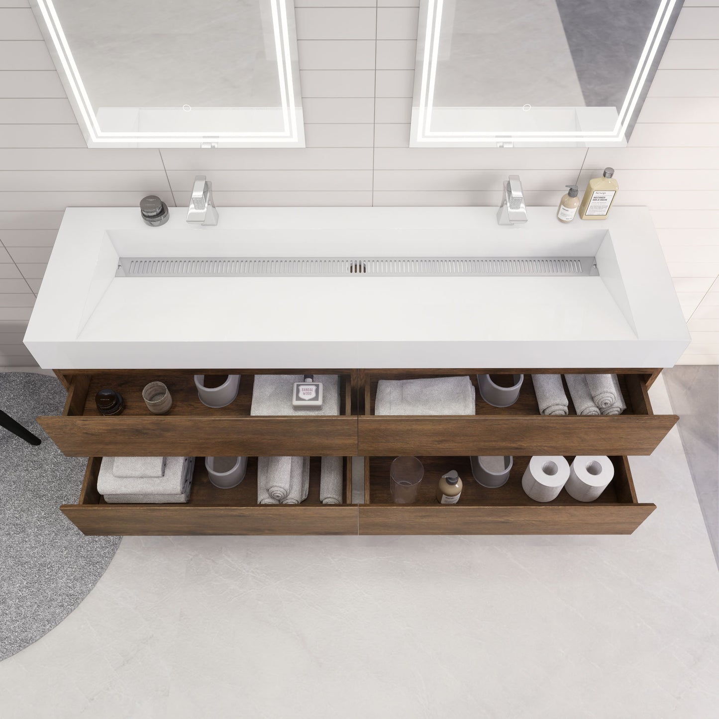 Monterey 72" Wall Mounted Bathroom Vanity with Reinforced Acrylic Integrated Sink Top