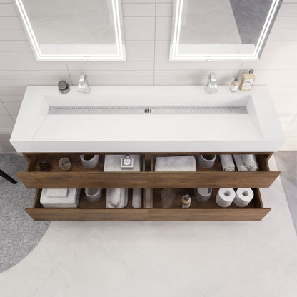 Monterey 72" Wall Mounted Bathroom Vanity with Reinforced Acrylic Integrated Sink Top