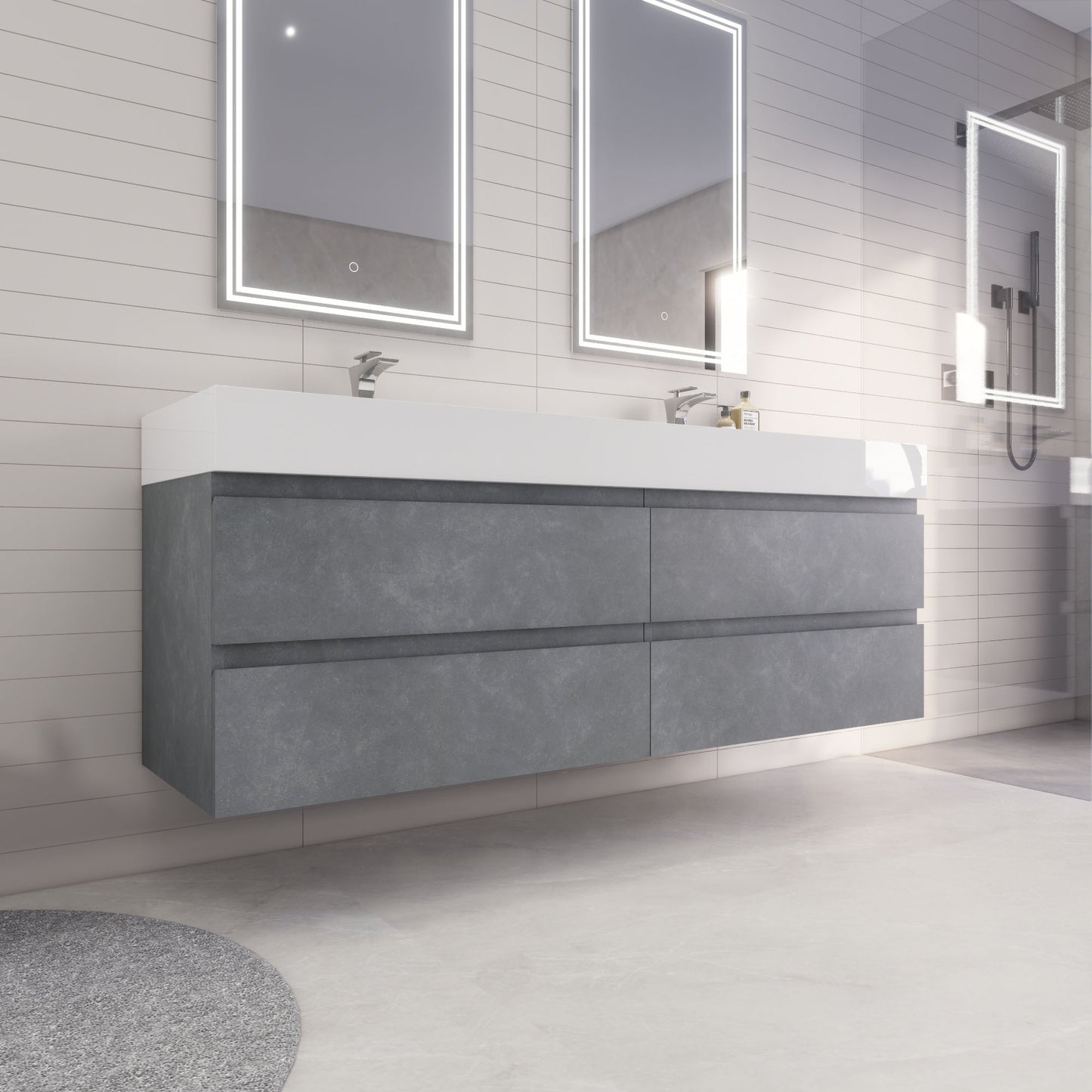 Monterey 72" Wall Mounted Bathroom Vanity with Reinforced Acrylic Integrated Sink Top