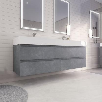 Monterey 72" Wall Mounted Bathroom Vanity with Reinforced Acrylic Integrated Sink Top