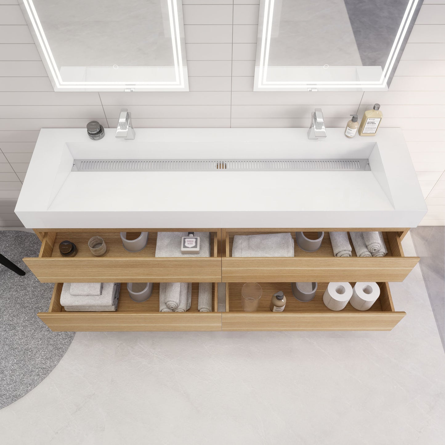 Monterey 72" Wall Mounted Bathroom Vanity with Reinforced Acrylic Integrated Sink Top