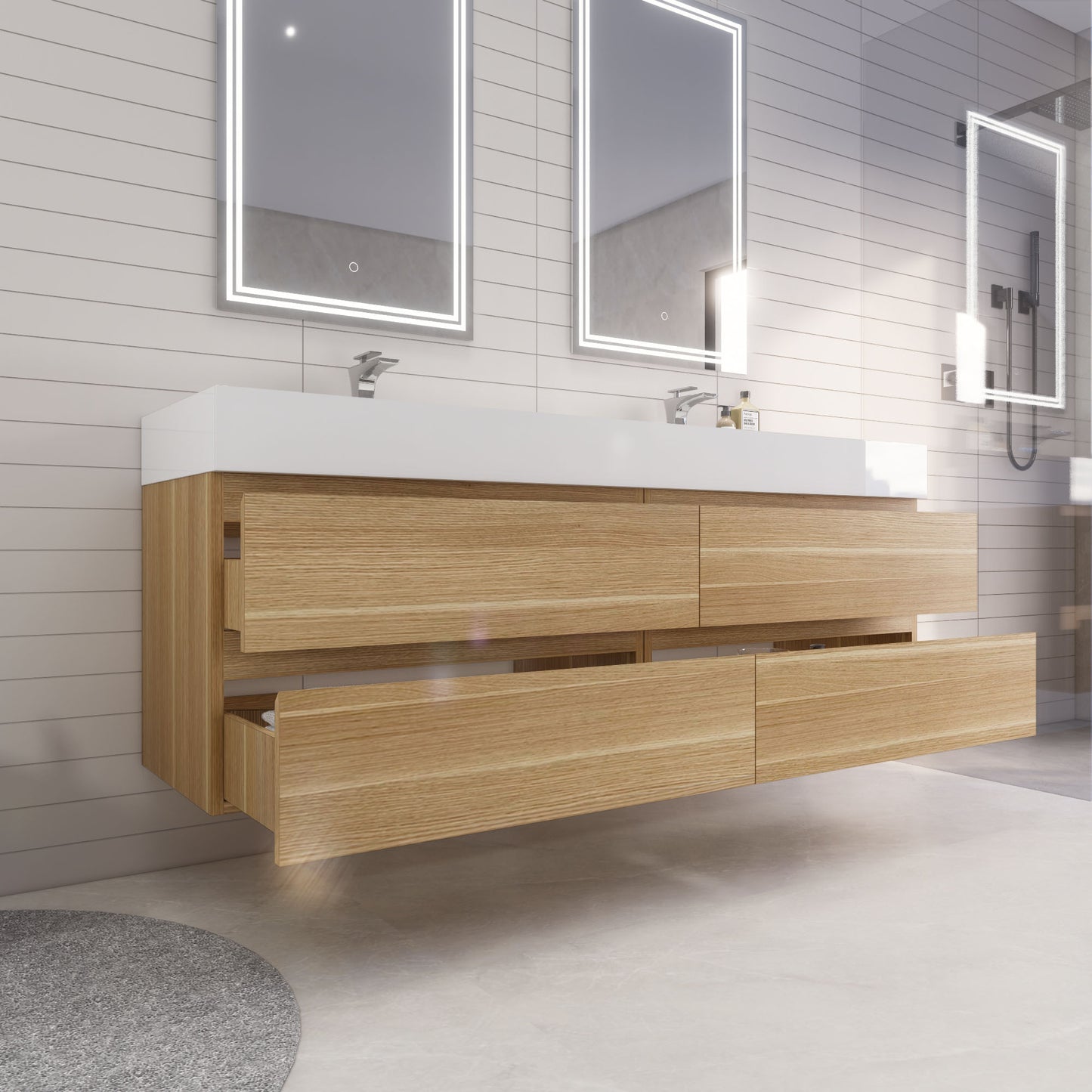 Monterey 72" Wall Mounted Bathroom Vanity with Reinforced Acrylic Integrated Sink Top