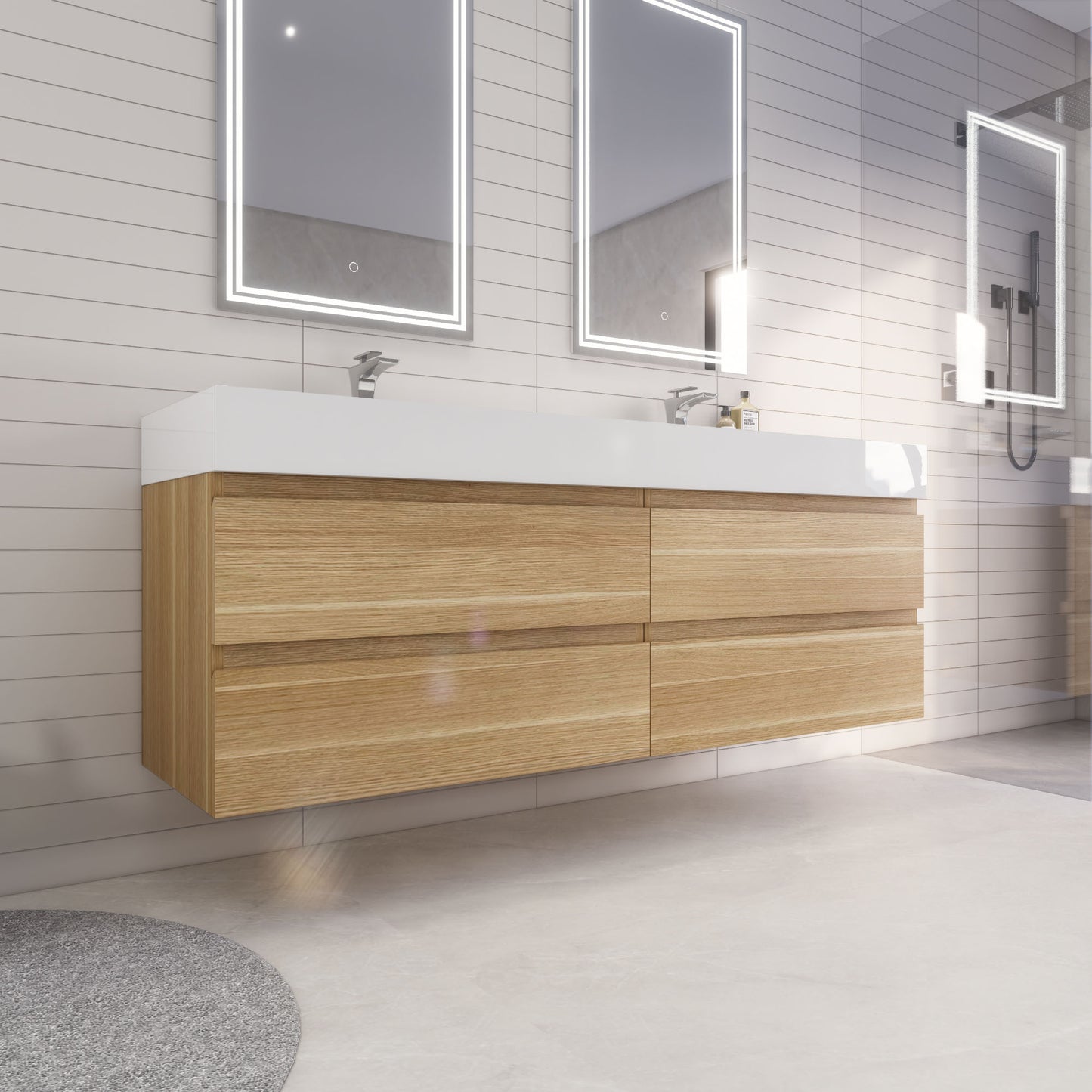 Monterey 72" Wall Mounted Bathroom Vanity with Reinforced Acrylic Integrated Sink Top