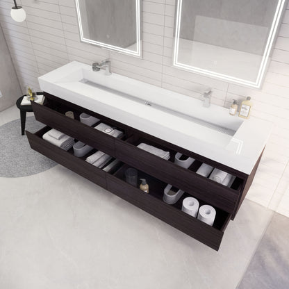 Monterey 84" Wall Mounted Bathroom Vanity with Reinforced Acrylic Integrated Sink Top