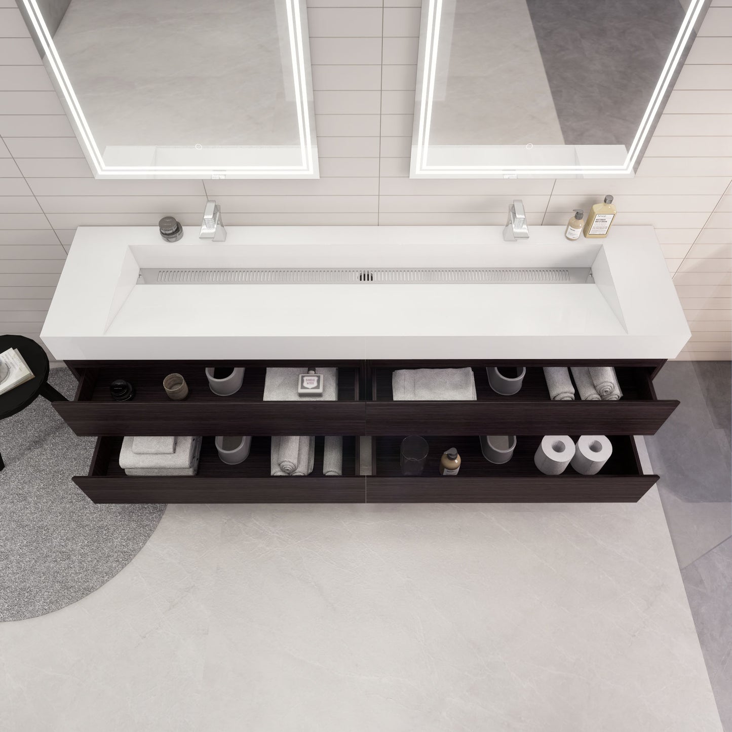 Monterey 84" Wall Mounted Bathroom Vanity with Reinforced Acrylic Integrated Sink Top