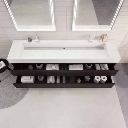 Monterey 84" Wall Mounted Bathroom Vanity with Reinforced Acrylic Integrated Sink Top