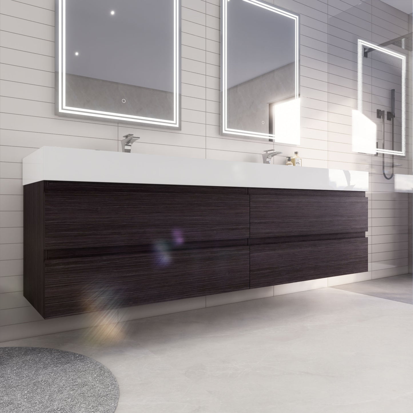 Monterey 84" Wall Mounted Bathroom Vanity with Reinforced Acrylic Integrated Sink Top