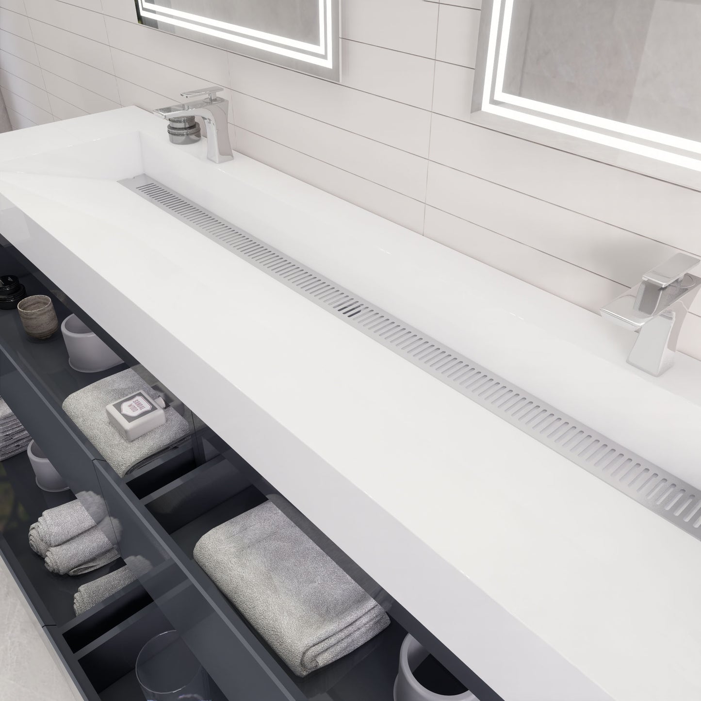 Monterey 84" Wall Mounted Bathroom Vanity with Reinforced Acrylic Integrated Sink Top