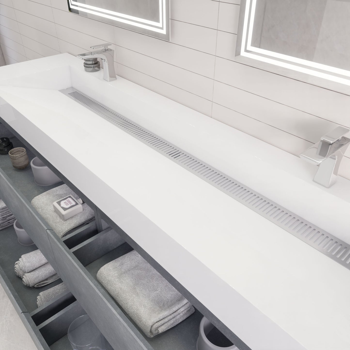 Monterey 84" Wall Mounted Bathroom Vanity with Reinforced Acrylic Integrated Sink Top