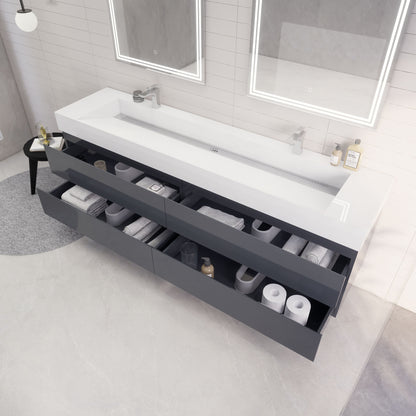 Monterey 84" Wall Mounted Bathroom Vanity with Reinforced Acrylic Integrated Sink Top