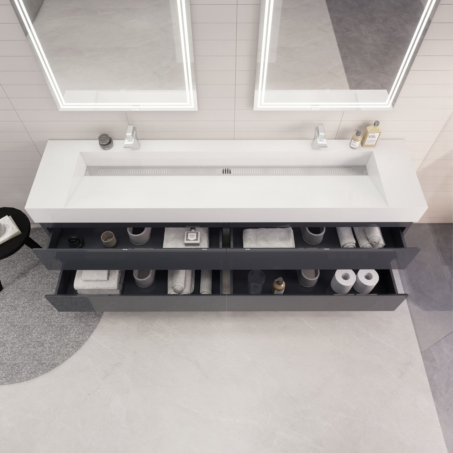Monterey 84" Wall Mounted Bathroom Vanity with Reinforced Acrylic Integrated Sink Top