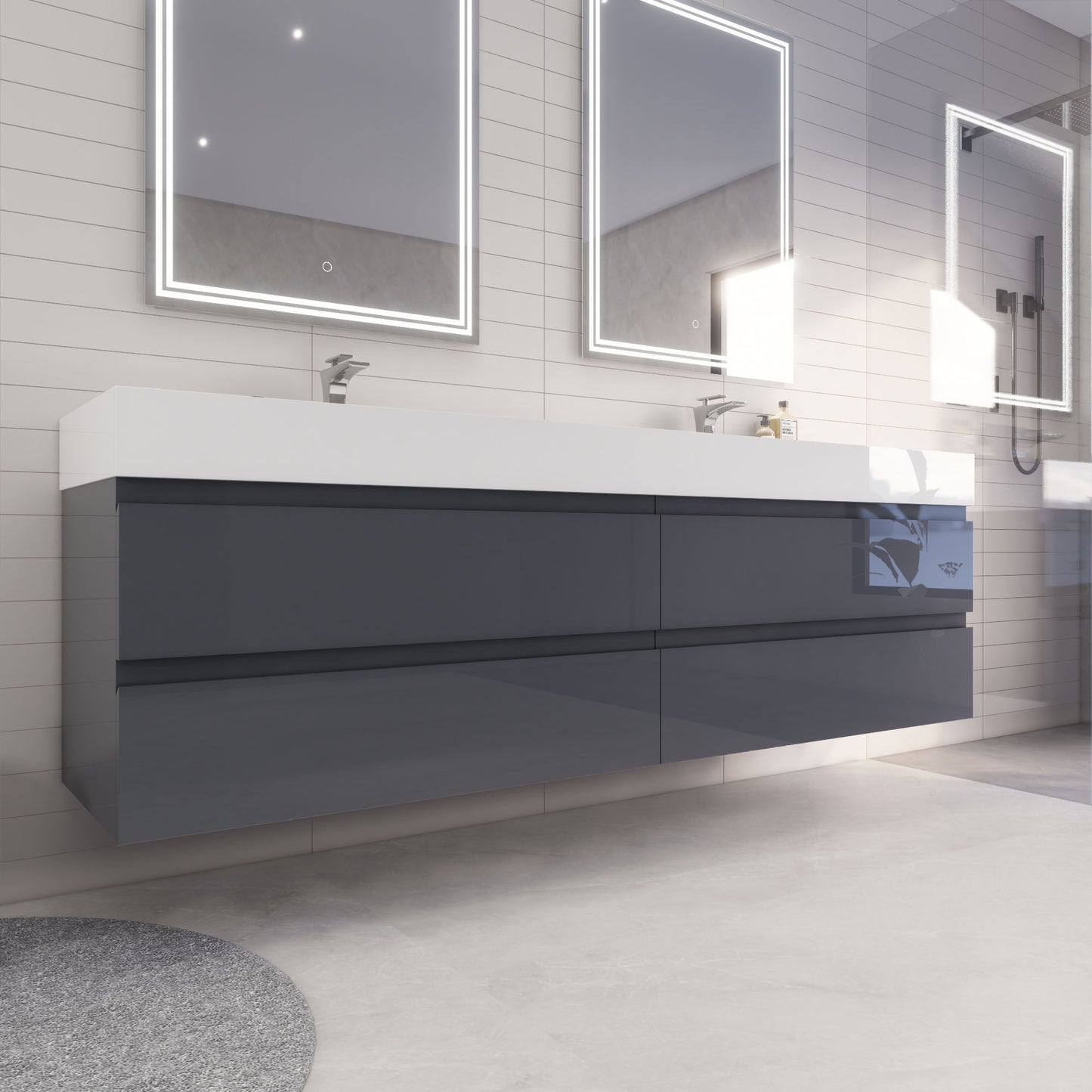 Monterey 84" Wall Mounted Bathroom Vanity with Reinforced Acrylic Integrated Sink Top