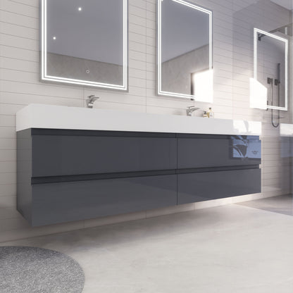 Monterey 84" Wall Mounted Bathroom Vanity with Reinforced Acrylic Integrated Sink Top