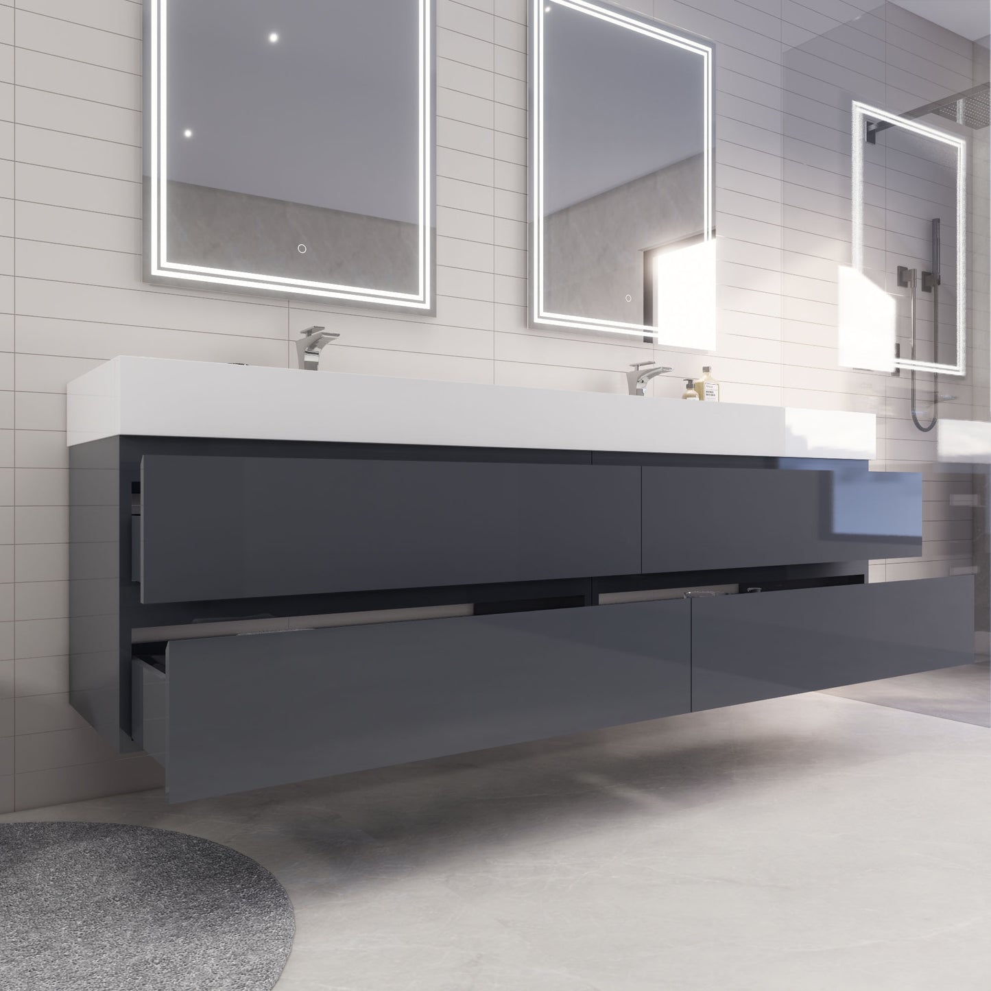 Monterey 84" Wall Mounted Bathroom Vanity with Reinforced Acrylic Integrated Sink Top
