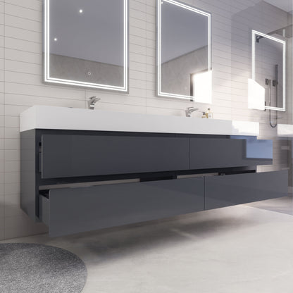 Monterey 84" Wall Mounted Bathroom Vanity with Reinforced Acrylic Integrated Sink Top
