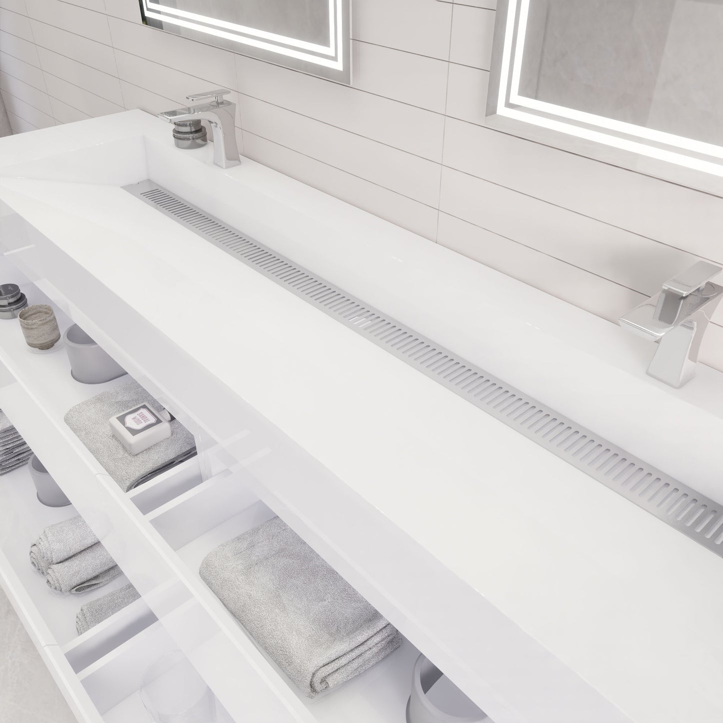 Monterey 84" Wall Mounted Bathroom Vanity with Reinforced Acrylic Integrated Sink Top