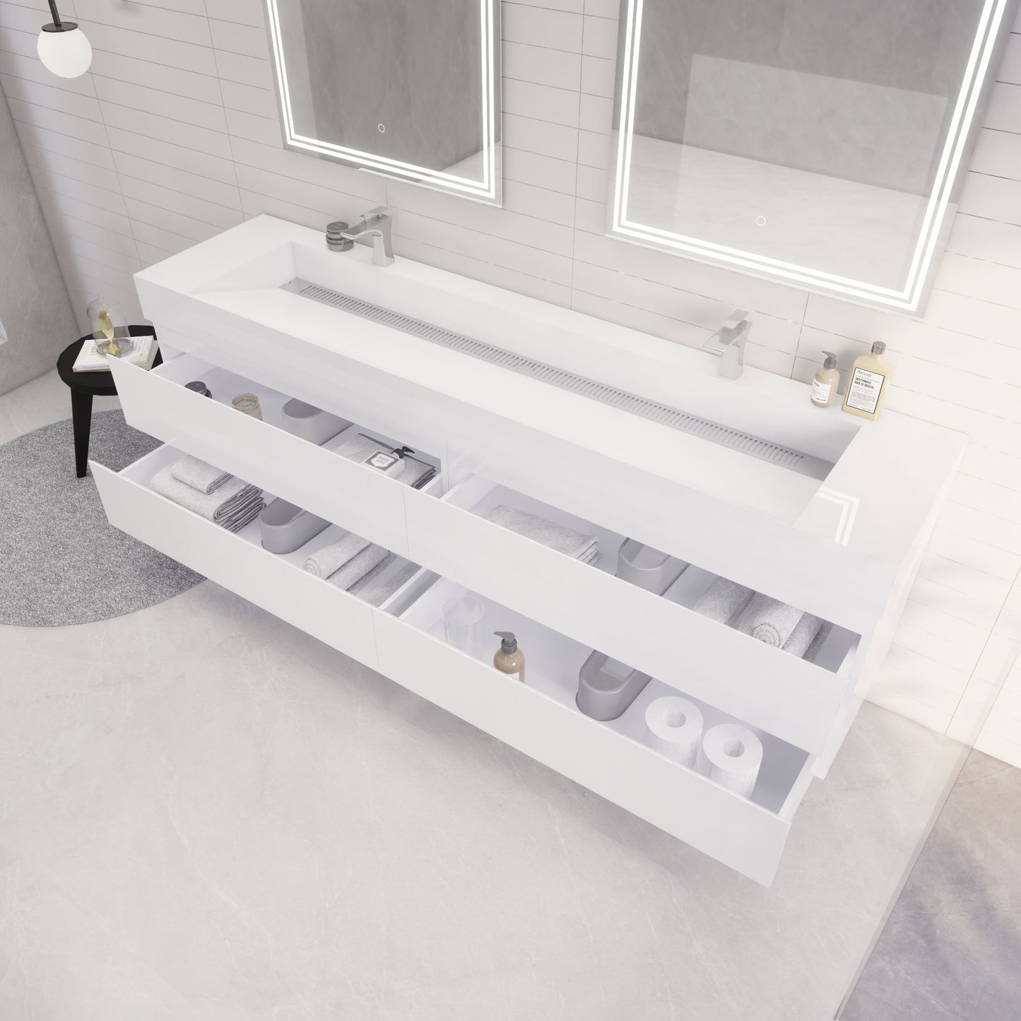 Monterey 84" Wall Mounted Bathroom Vanity with Reinforced Acrylic Integrated Sink Top