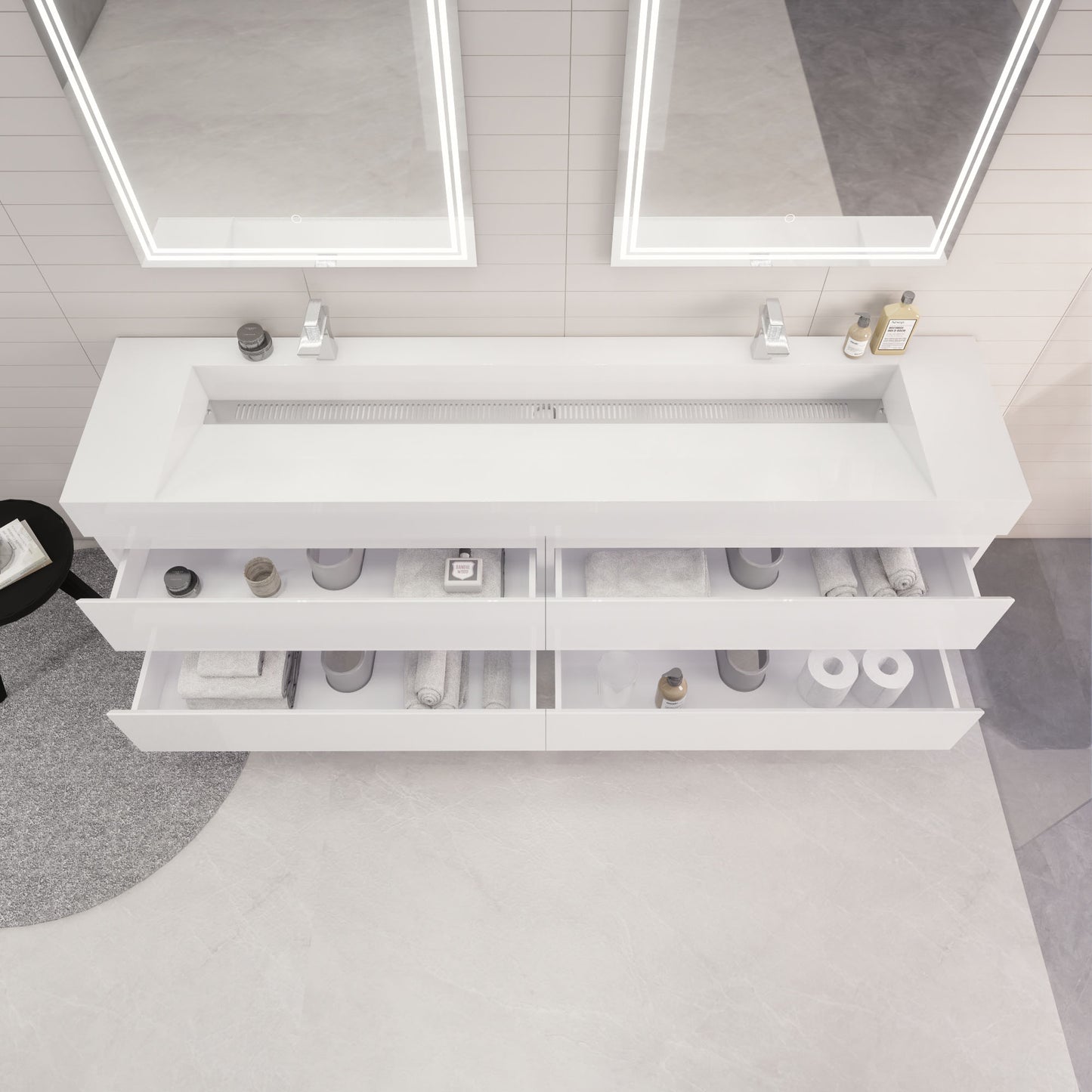 Monterey 84" Wall Mounted Bathroom Vanity with Reinforced Acrylic Integrated Sink Top