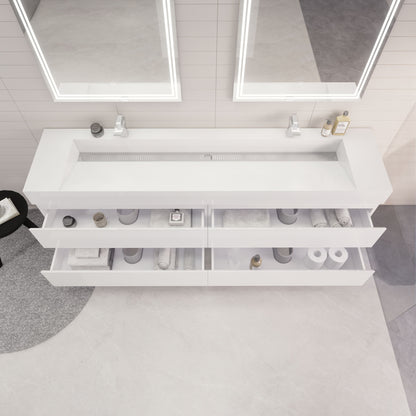 Monterey 84" Wall Mounted Bathroom Vanity with Reinforced Acrylic Integrated Sink Top