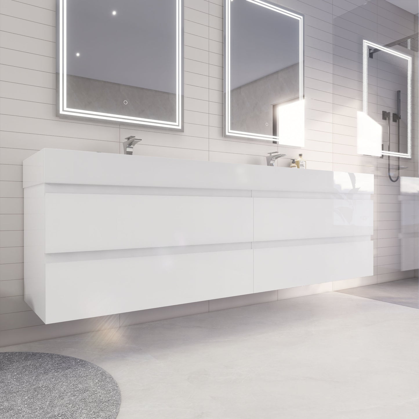Monterey 84" Wall Mounted Bathroom Vanity with Reinforced Acrylic Integrated Sink Top