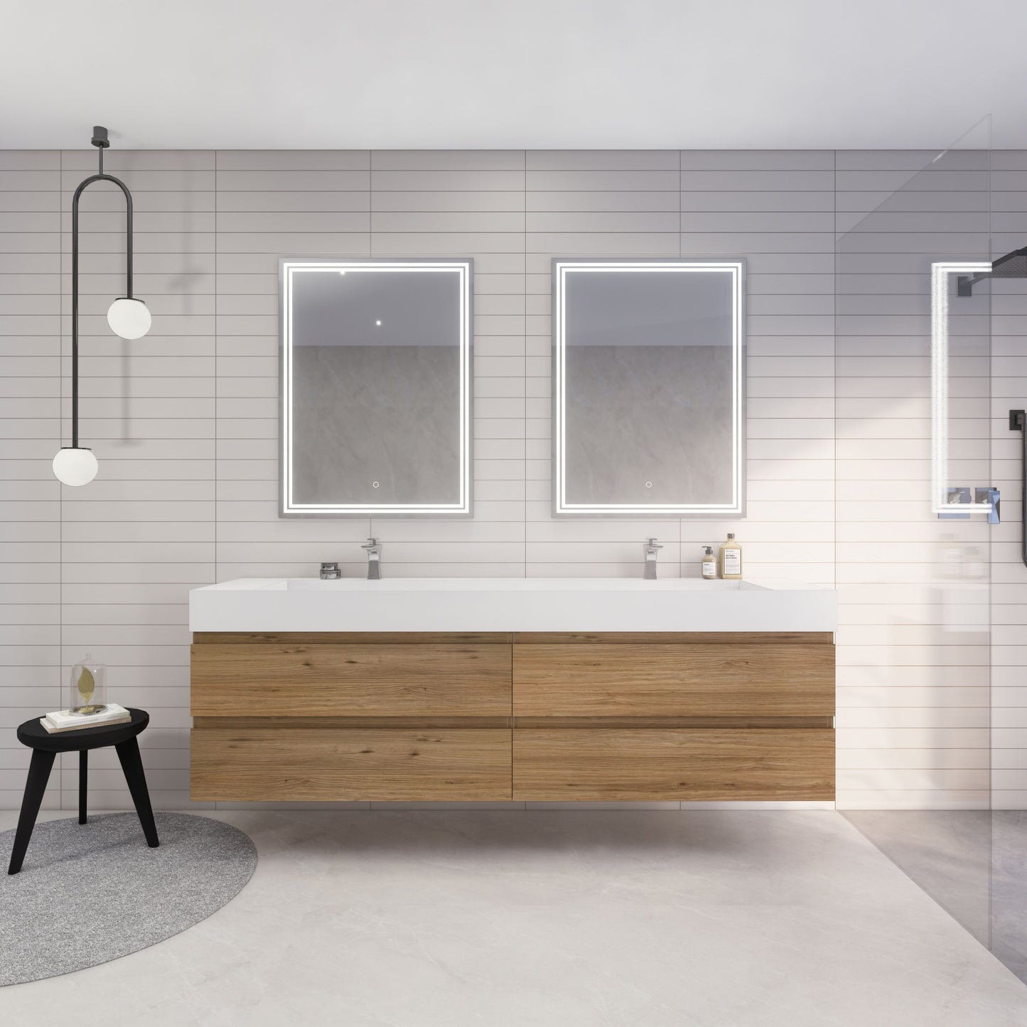 Monterey 84" Wall Mounted Bathroom Vanity with Reinforced Acrylic Integrated Sink Top