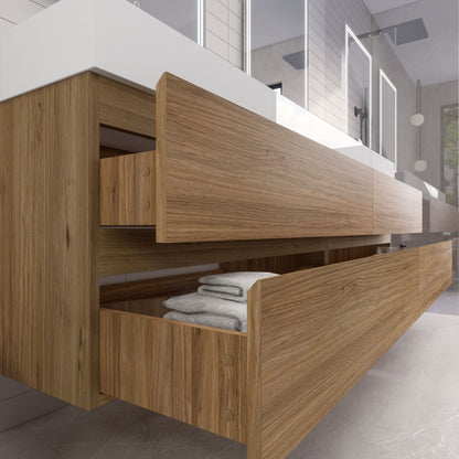 Monterey 84" Wall Mounted Bathroom Vanity with Reinforced Acrylic Integrated Sink Top