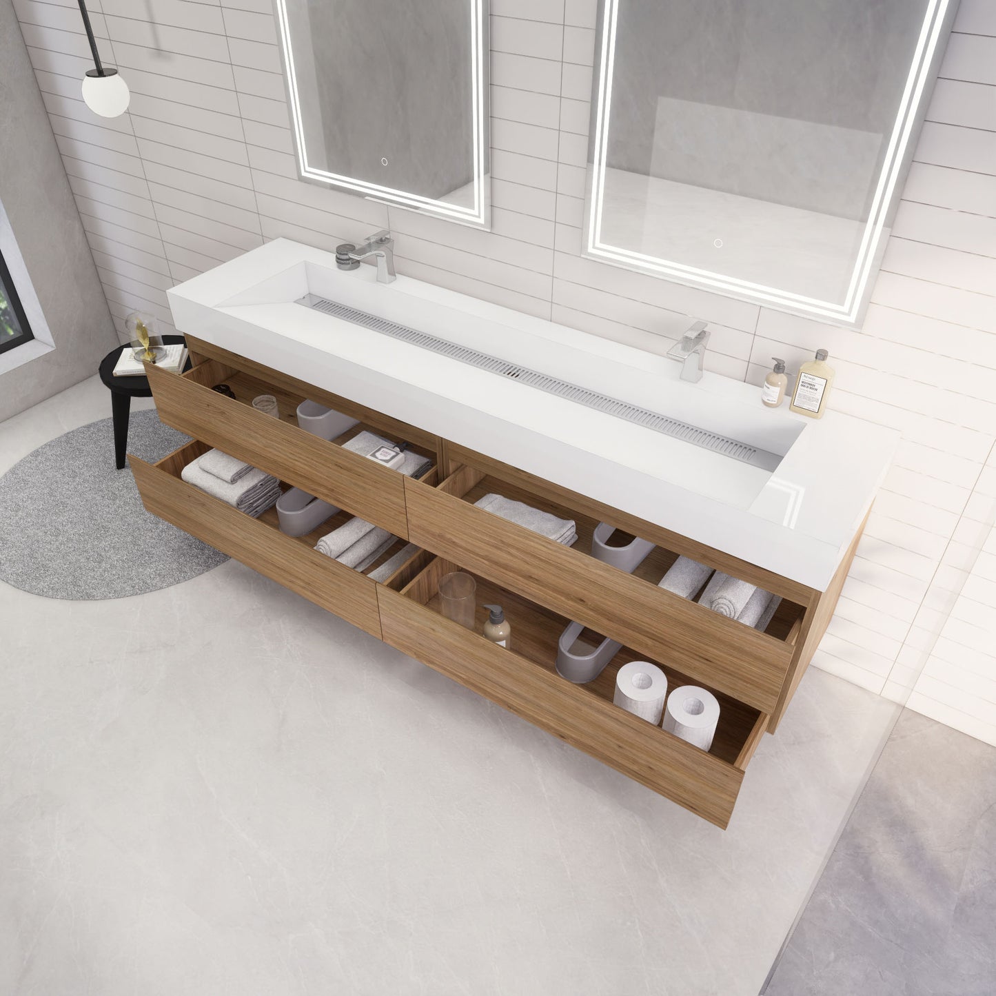 Monterey 84" Wall Mounted Bathroom Vanity with Reinforced Acrylic Integrated Sink Top