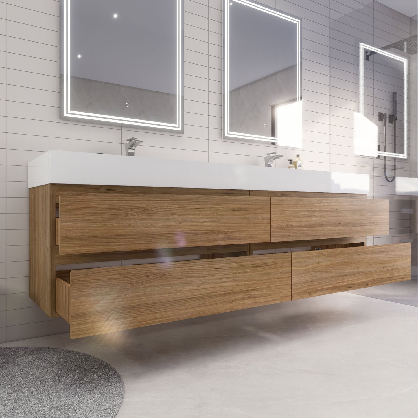 Monterey 84" Wall Mounted Bathroom Vanity with Reinforced Acrylic Integrated Sink Top