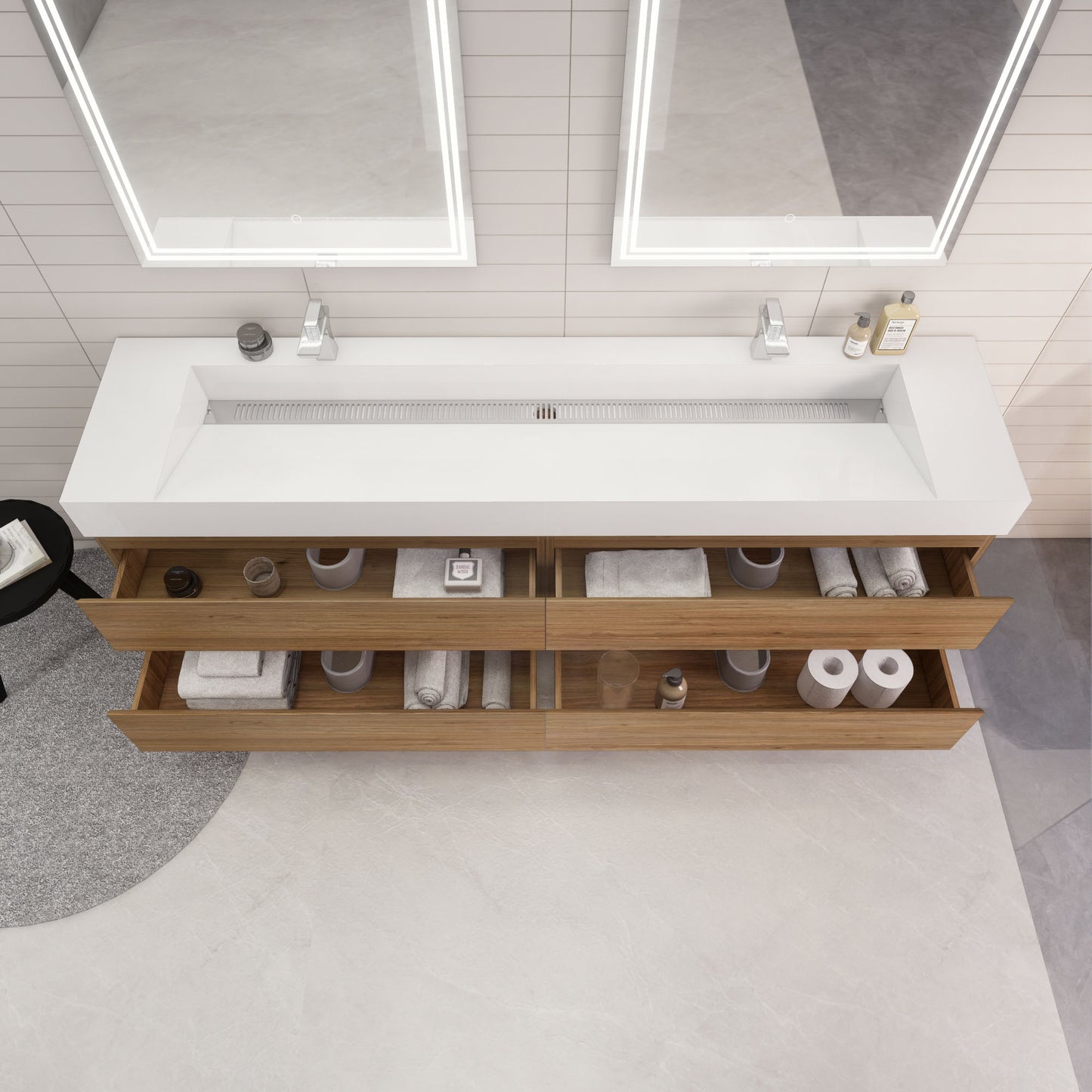 Monterey 84" Wall Mounted Bathroom Vanity with Reinforced Acrylic Integrated Sink Top