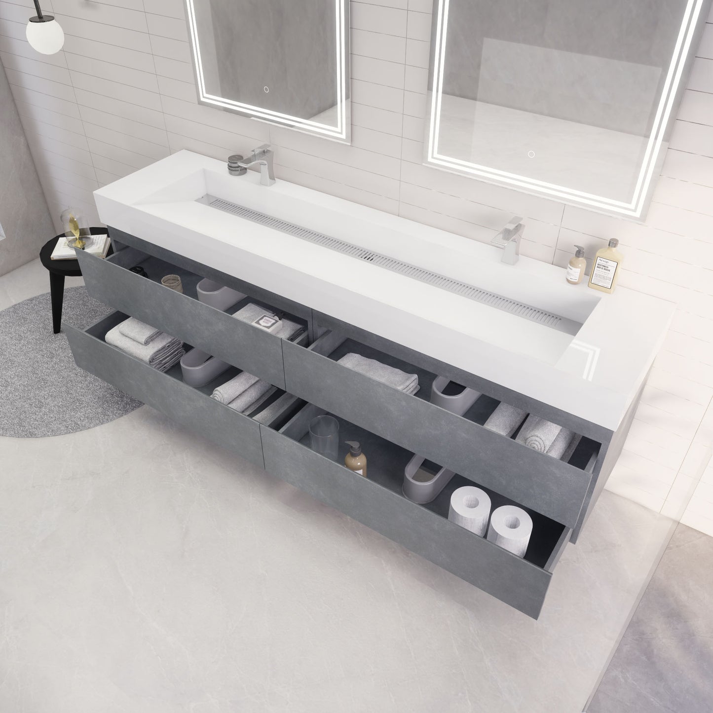 Monterey 84" Wall Mounted Bathroom Vanity with Reinforced Acrylic Integrated Sink Top