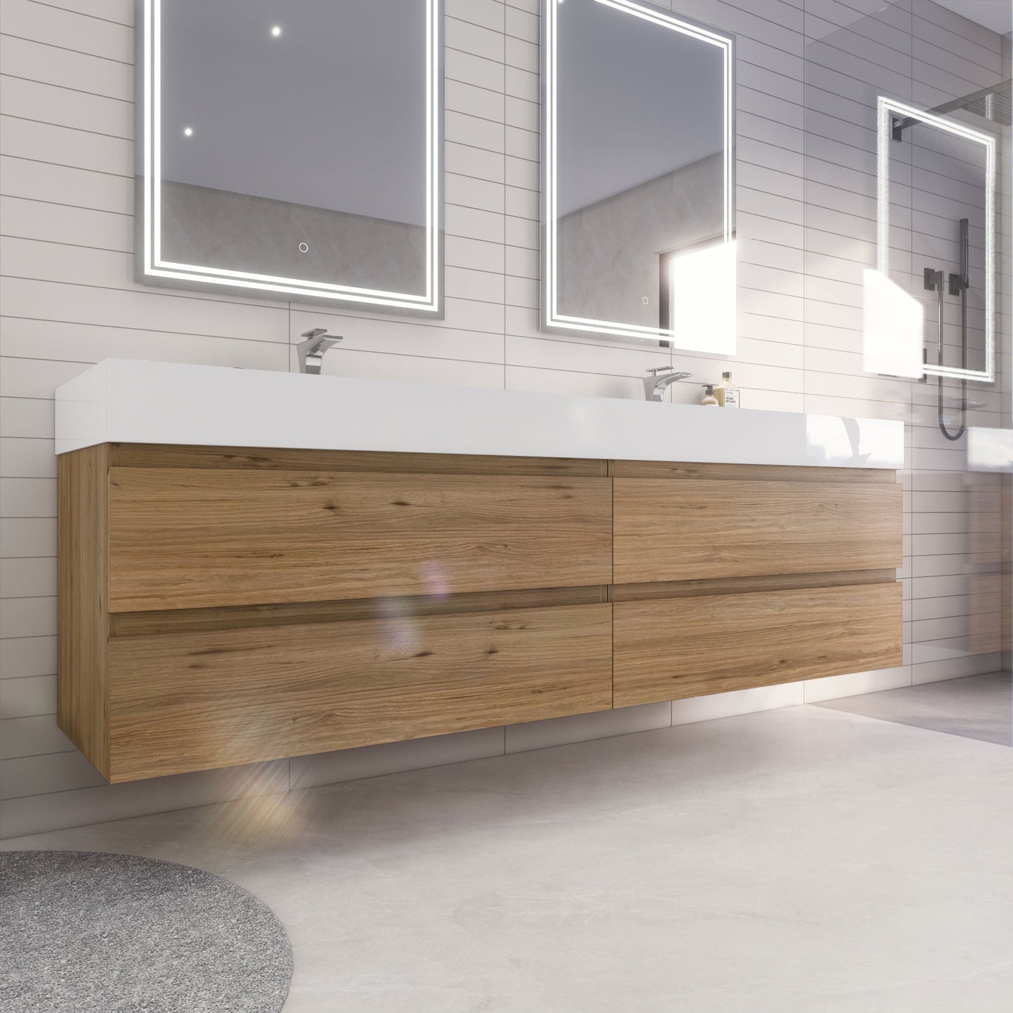 Monterey 84" Wall Mounted Bathroom Vanity with Reinforced Acrylic Integrated Sink Top