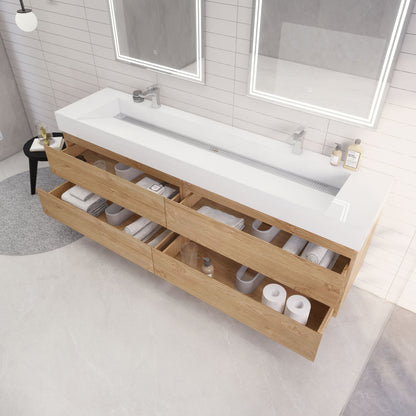 Monterey 84" Wall Mounted Bathroom Vanity with Reinforced Acrylic Integrated Sink Top