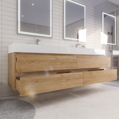 Monterey 84" Wall Mounted Bathroom Vanity with Reinforced Acrylic Integrated Sink Top